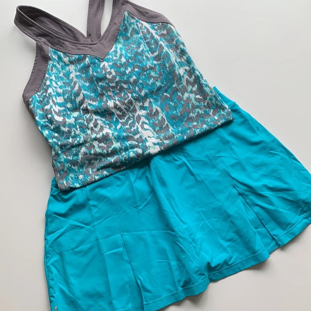 Lole Aqua Blue Tennis Pickle ball Skirt with Shorts Size large